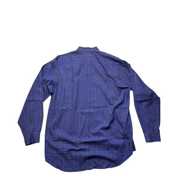 Faconnable Button Down Plaid Classic Shirt Long Sleeve Pocket Blue Men's Medium - Picture 8 of 11